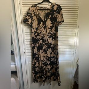 Anthropologie black and tan floral pattern jumpsuit